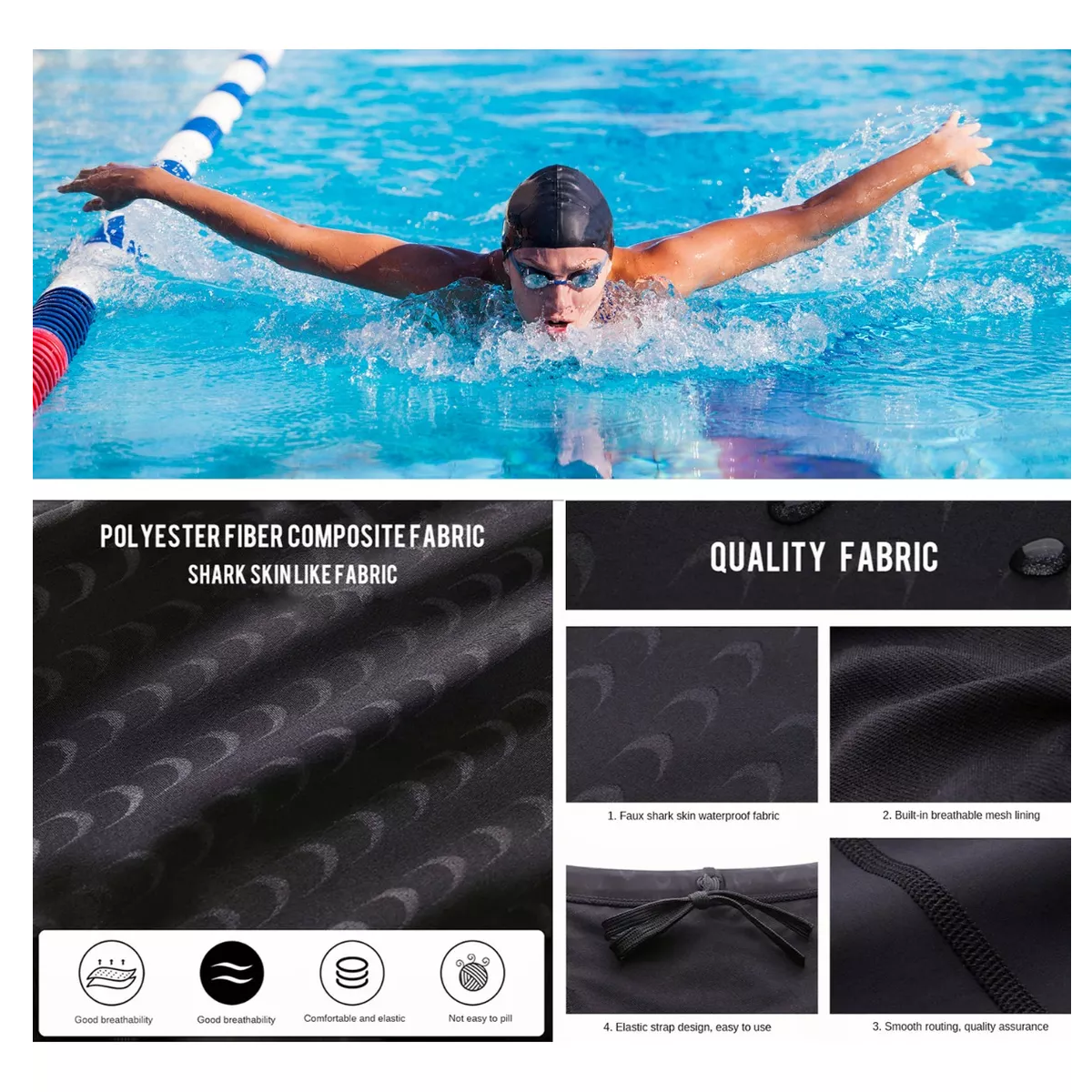 Foto 4 pulgar | Traje de Baño Deportivo Eo Safe Imports Esi-8498 color Negro y Gorro de Natación 4 XL para Hombre