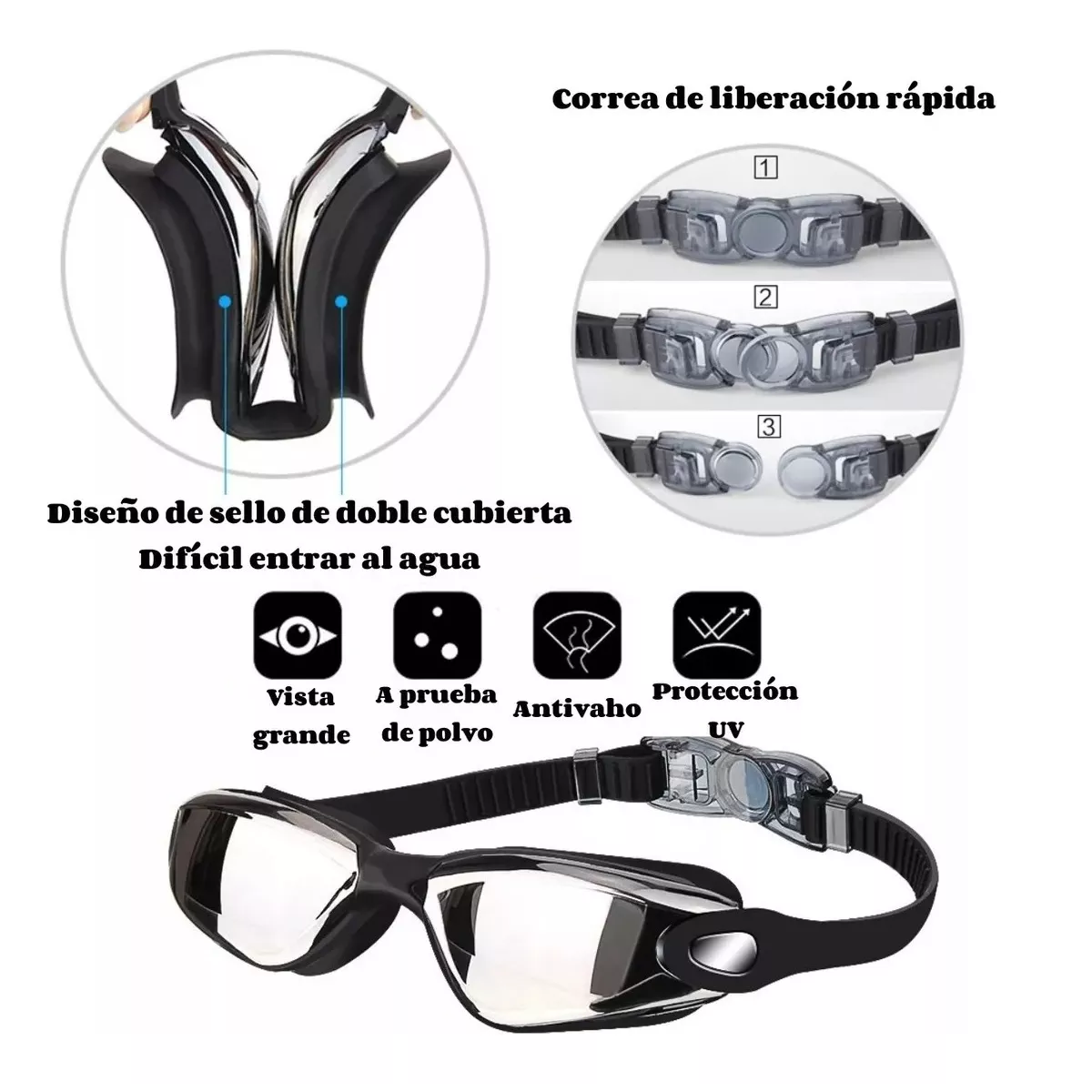 Foto 4 pulgar | Traje De Baño Deportivo Mujer Natación Lycra+gorra Y Goggles Xl Eo Safe Imports Esi-14074 Negro