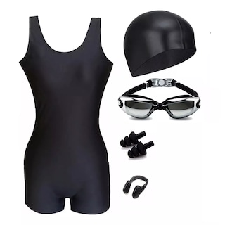 Foto 1 | Traje De Baño Deportivo Mujer Natación Lycra+gorra Y Goggles Talla: Xxl Eo Safe Imports Esi-18093 Negro