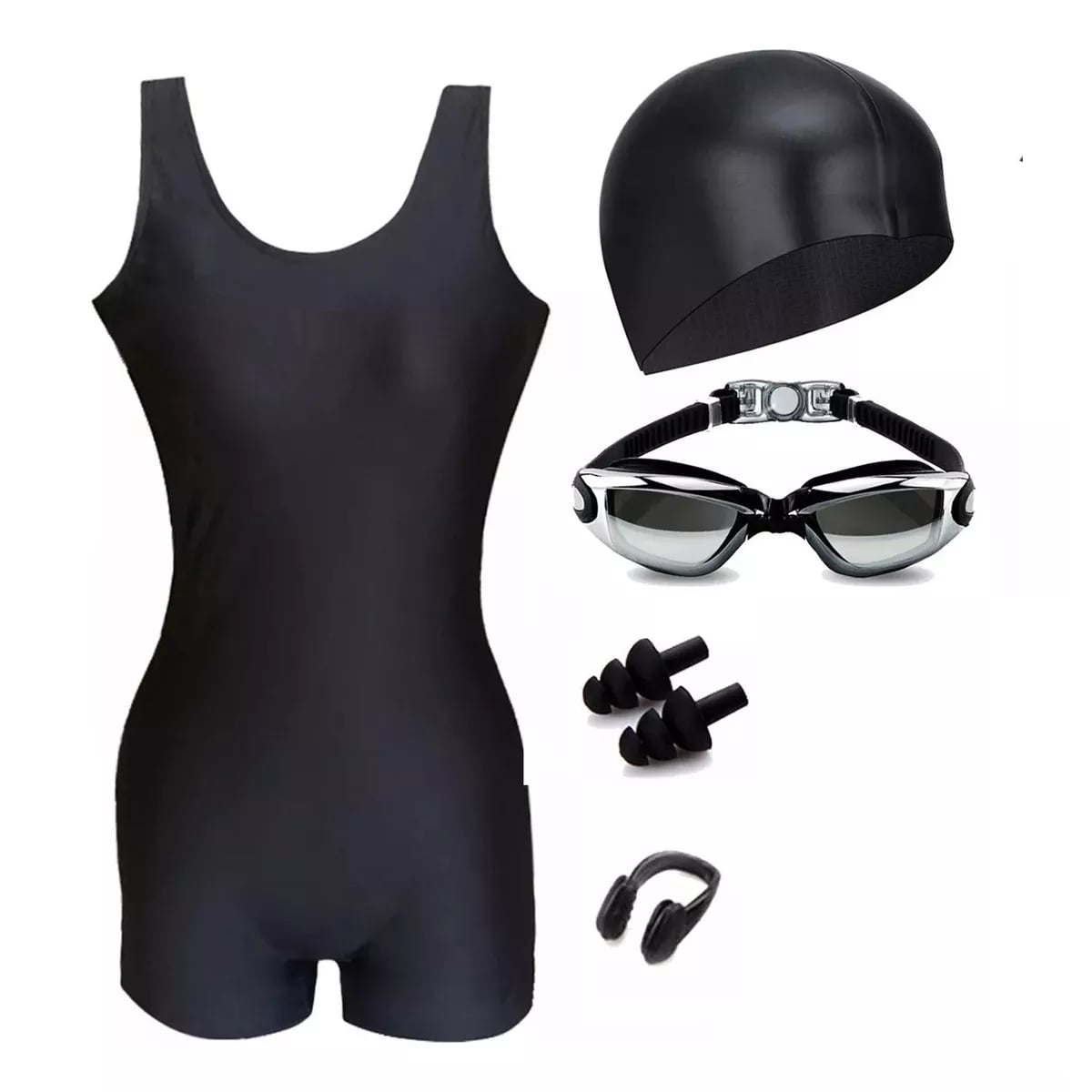 Traje De Baño Deportivo Mujer Natación Lycra+gorra Y Goggles Talla: L Eo Safe Imports Esi-18092 Negro $1,119