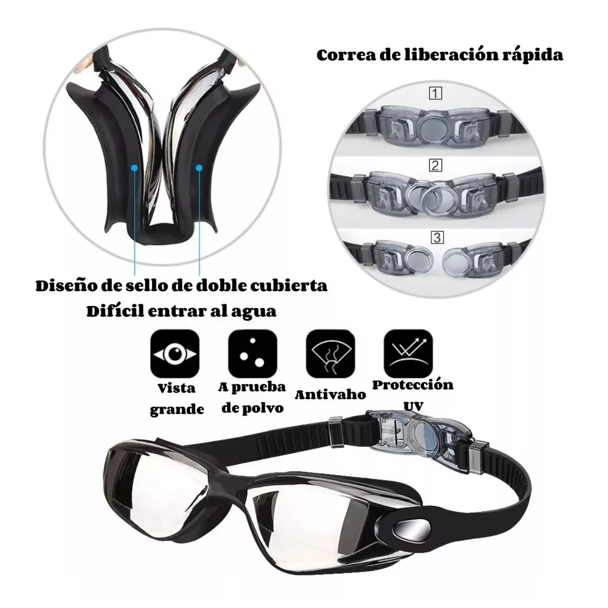 Foto 4 pulgar | Traje De Baño Deportivo Mujer Natación Lycra+gorra Y Goggles Talla: L Eo Safe Imports Esi-18092 Negro