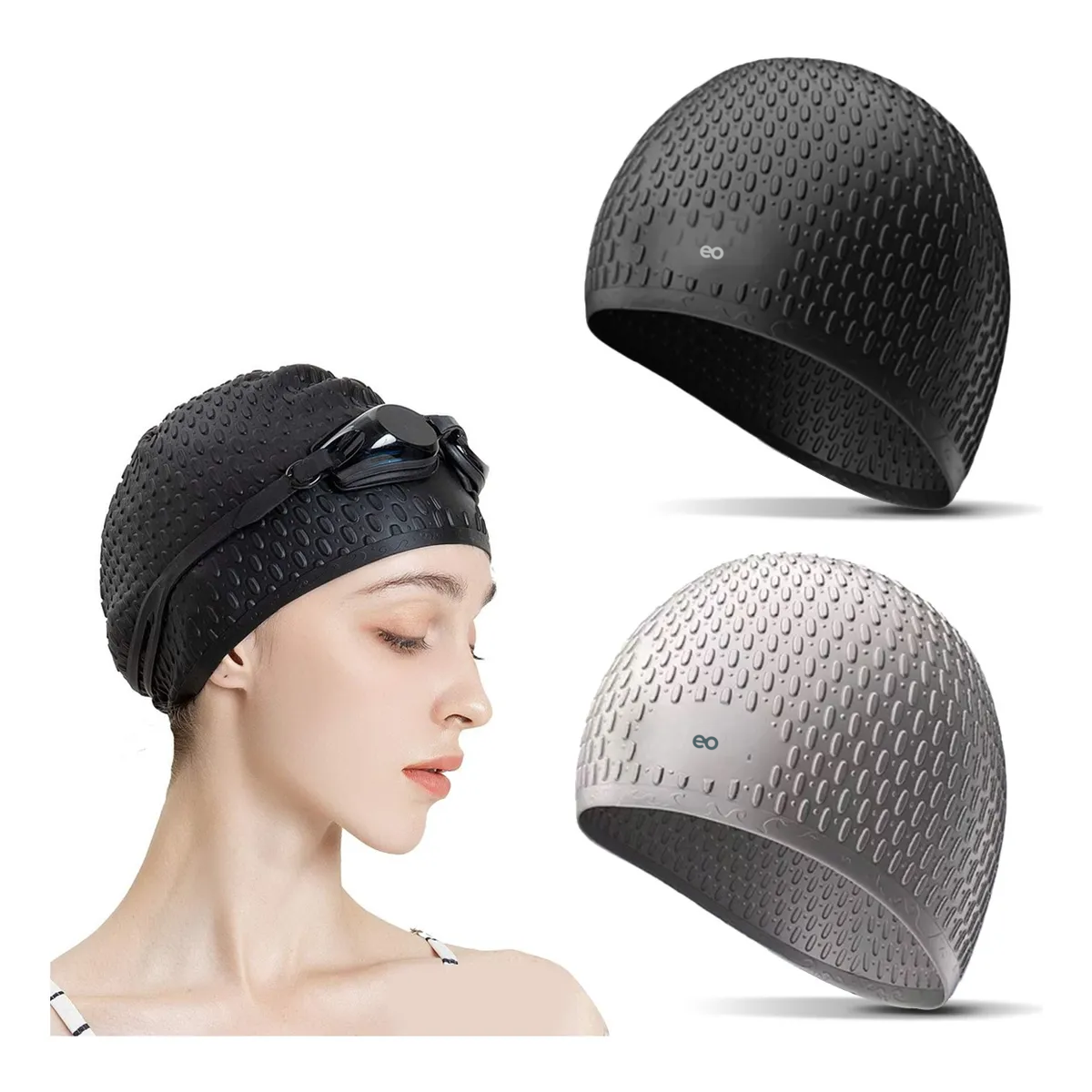 Foto 3 pulgar | Set 2pzs Gorro De Natacion Silicona Unisex Eo Safe Imports Esi-19090 Multicolor
