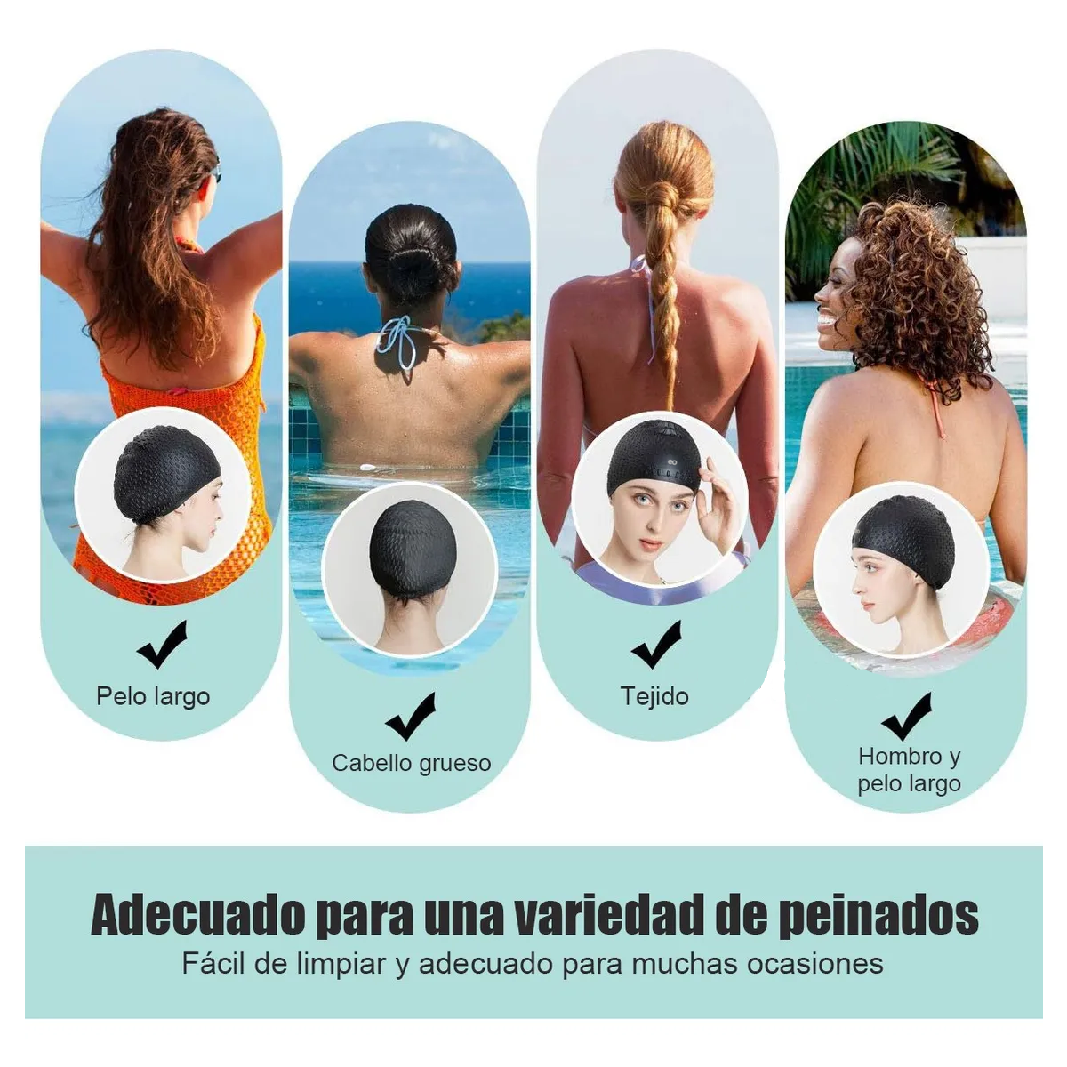 Foto 4 pulgar | Set 2pzs Gorro De Natacion Silicona Unisex Eo Safe Imports Esi-19090 Multicolor