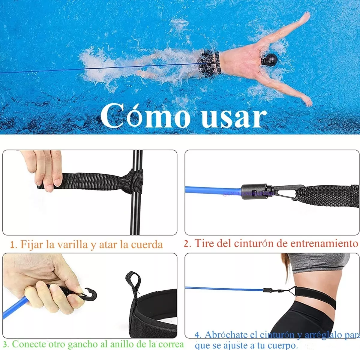 Foto 3 pulgar | Cinturones Entrenamiento Natación Resistencia Nadar Cuerdas Eo Safe Imports Esi-16230 Azul