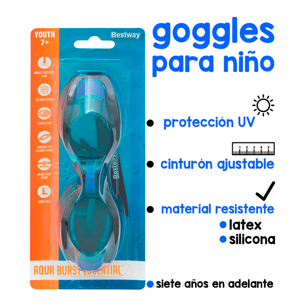 Foto 4 pulgar | Goggles para Niños Natación 7 a 14 Años Negro Mica Neón Paquete 3 Piezas Plástico de Alta Resistencia marca Bestway