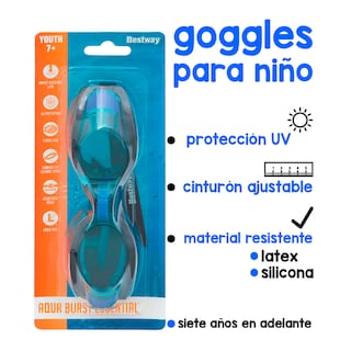 Foto 3 | Goggles para Niños Natación 7 a 14 Años Negro Mica Neón Paquete 3 Piezas Plástico de Alta Resistencia marca Bestway