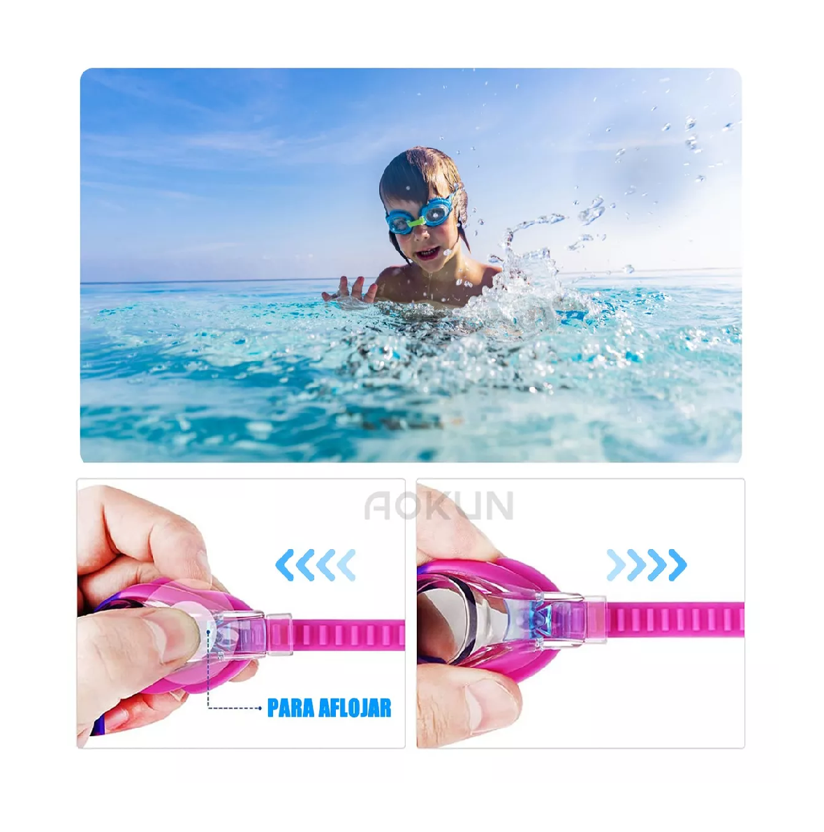 Foto 4 pulgar | Lentes Natación Para Niños, Gafas Protección Uv Antivaho Rosa Azul Calro