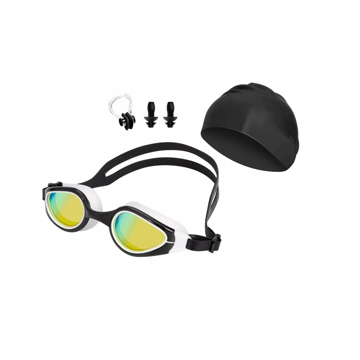 Foto 2 pulgar | Gafas De Natación Googles+gorra+clip Nariz+tapones Anteojos Eo Safe Imports Esi-16234 Negro