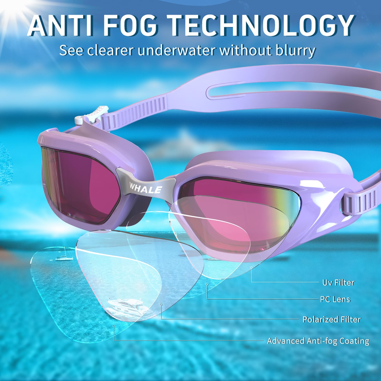 Foto 3 pulgar | Set De Gafas De Natación Para Adultos, Antivaho, Uv, Con Gorra, Color Violeta - Venta Internacional.