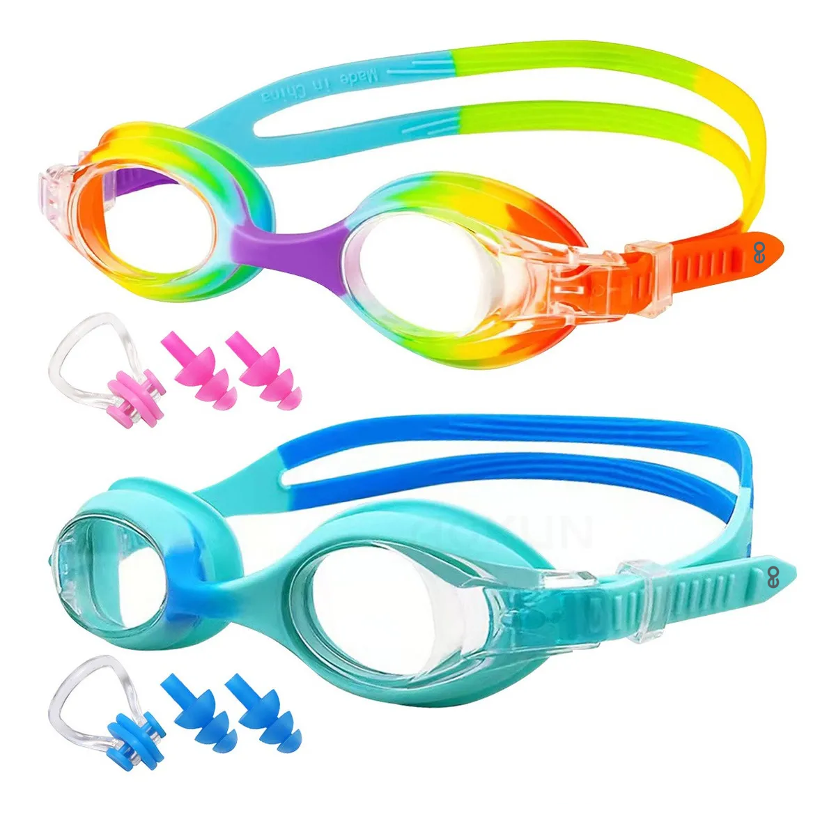 Foto 3 pulgar | Lentes Natación Para Niños, Gafas Protección Uv Antivaho Color Arco Iris + Azul Claro, 2 Pzs Eo Safe Imports