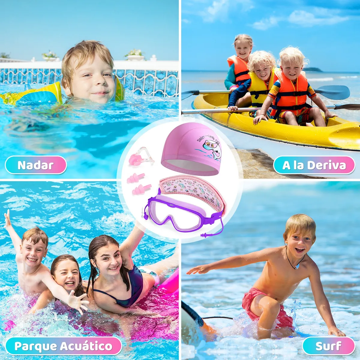 Foto 4 pulgar | Kit Gafas Goggles Natación Para Niños Anti-vaho Uv Y Diadema Violeta/rosado Eo Safe Imports Esi-19242 Multicolor