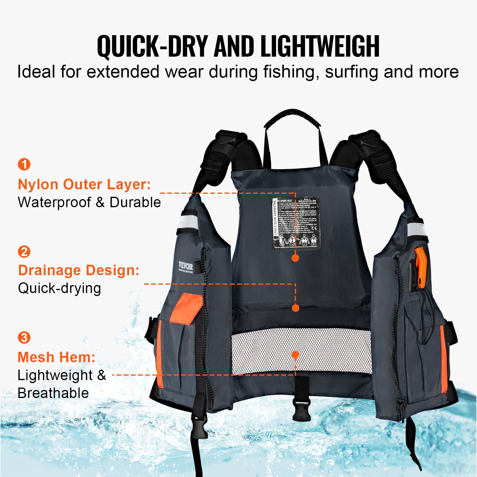 Foto 3 | Chaleco Salvavidas Vevor Para Deportes Acuáticos (pfd), Impermeable, Nailon 96n, Flotabilidad - Venta Internacional.