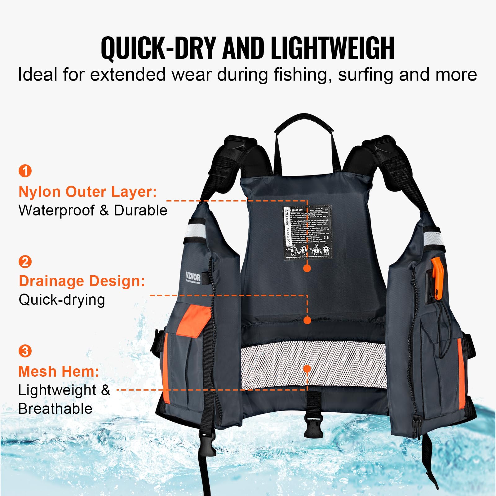 Foto 4 pulgar | Chaleco Salvavidas Vevor, Impermeable, Nailon 85n, Flotabilidad - Venta Internacional.