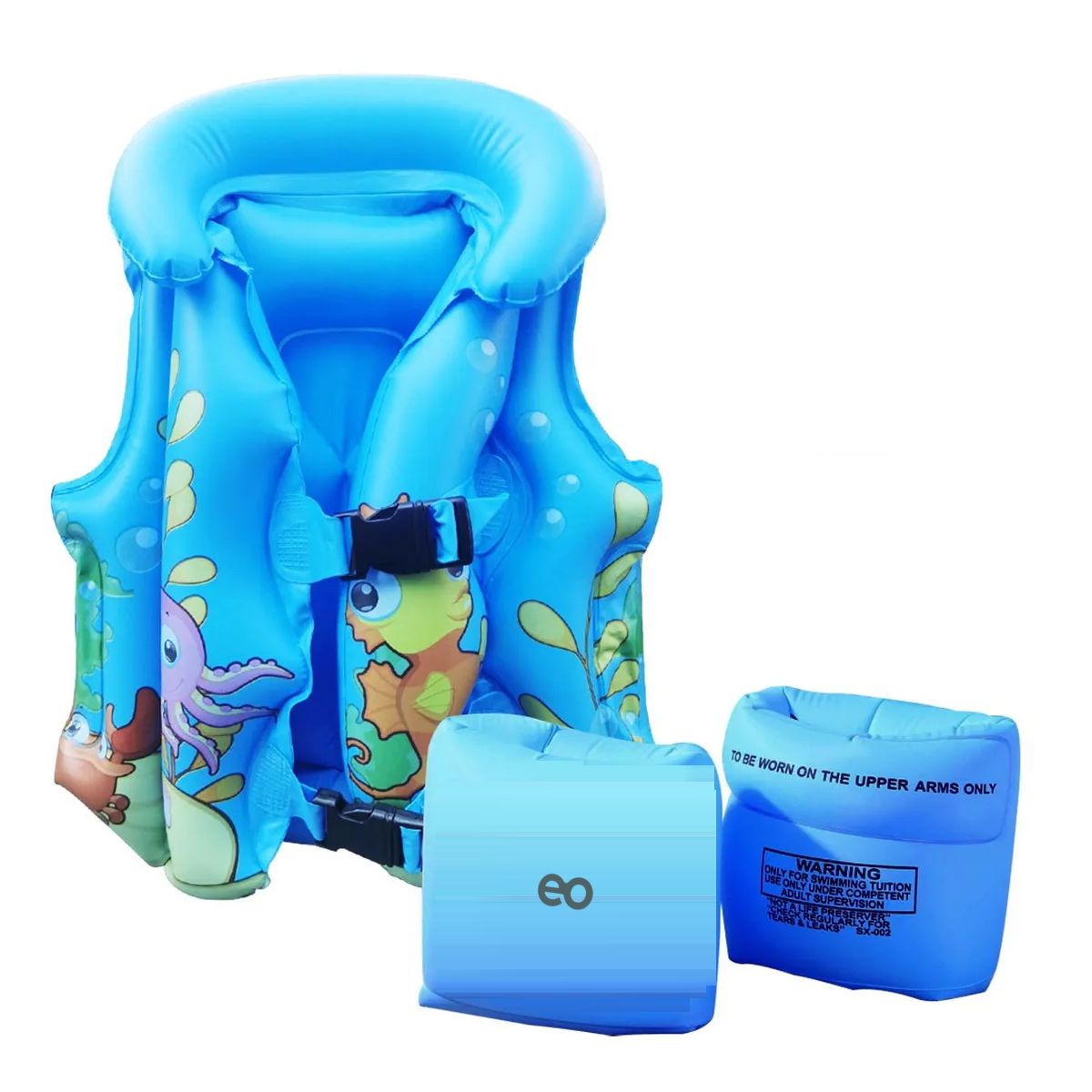 Foto 2 pulgar | Juego 3pz Niño Chaleco Flotador Animado Inflable Salvavida Y Brazo Talla Leo Safe Importsesi-20267 Azul