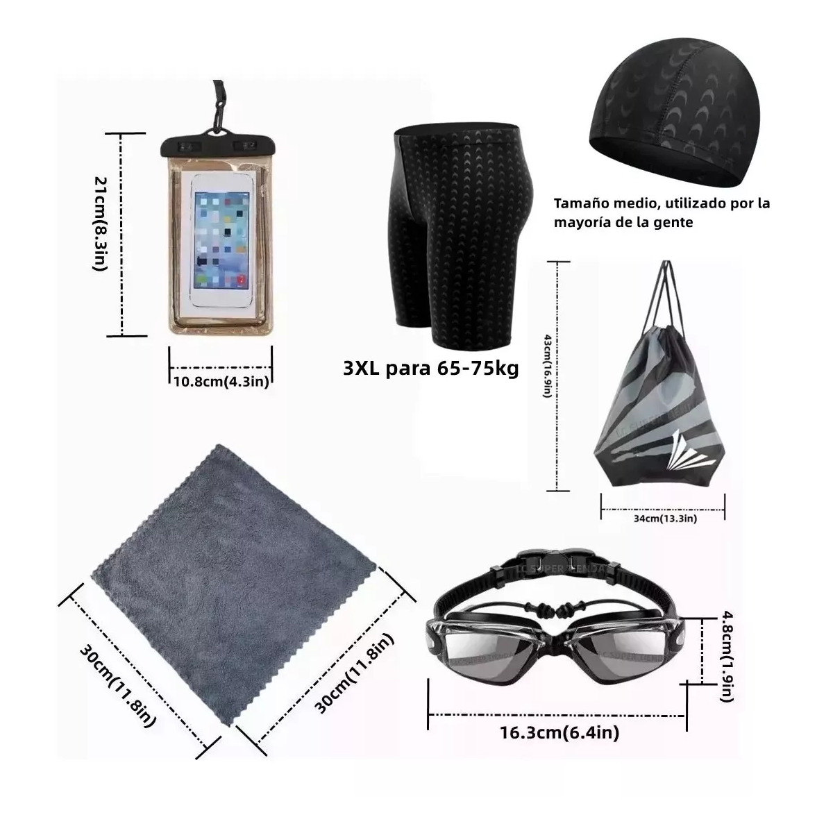 Foto 2 | Gafas De Natación Goggles+ Trajes De Baño Hombre, Kit 9 En 1 Eo Safe Imports Esi-14079 Negro