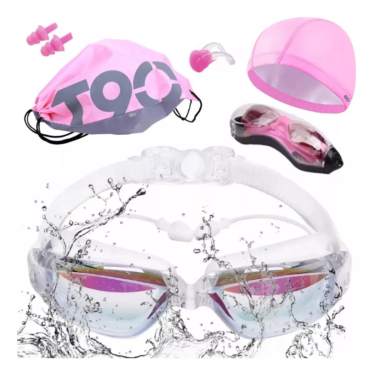 Foto 3 pulgar | Set Natación, Gogles+gorra+clip Nariz+tapones+bolsa Eo Safe Imports Esi-14073-1 Blanco
