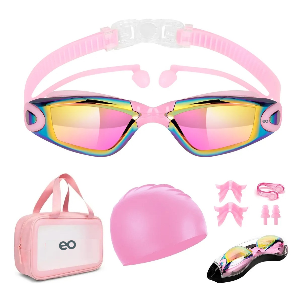 Foto 2 pulgar | Kit De Lentes De Natación 5 En 1, Protección Uv, Antivaho Eo Safe Imports Esi-20006 Rosa