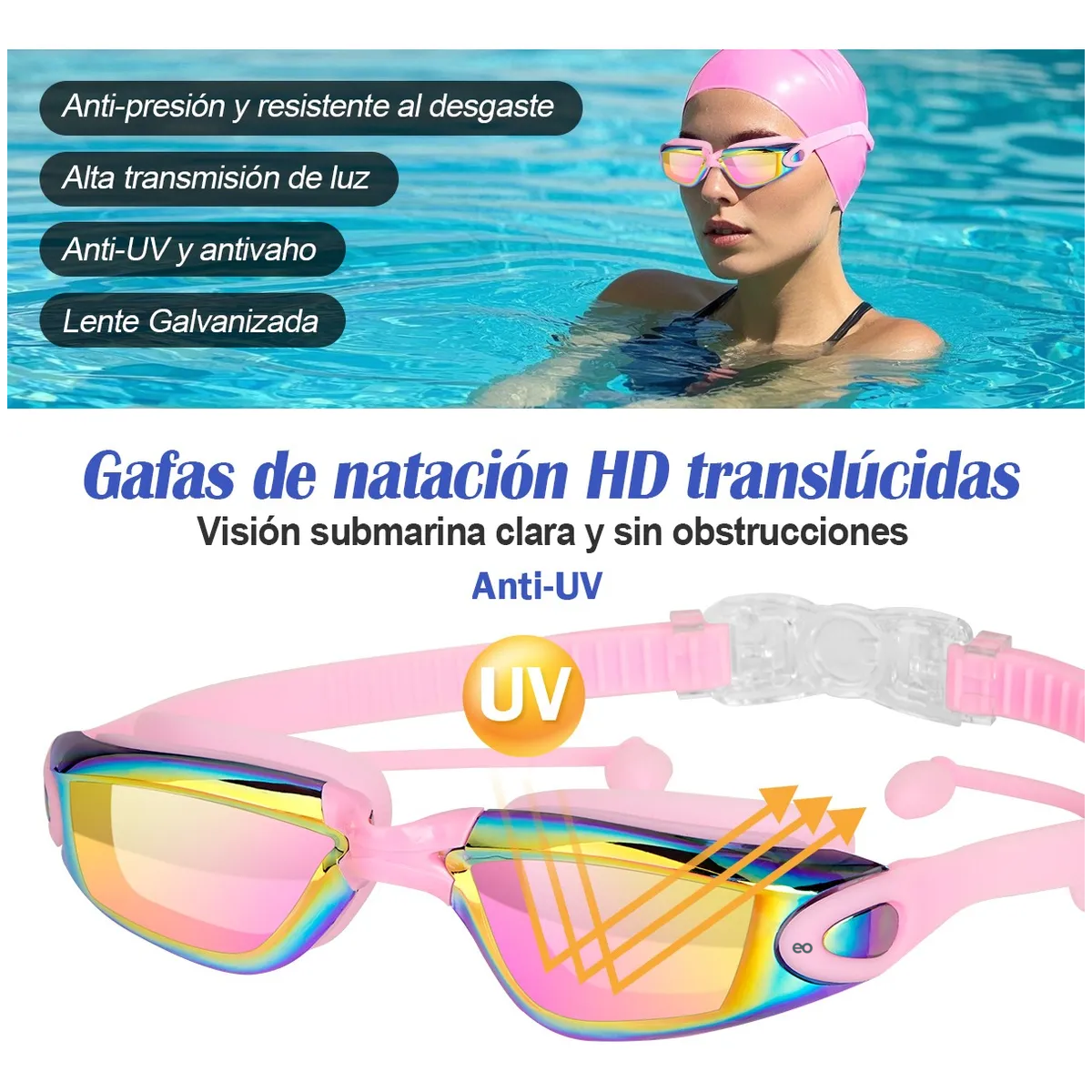 Foto 4 pulgar | Kit De Lentes De Natación 5 En 1, Protección Uv, Antivaho Eo Safe Imports Esi-20006 Rosa