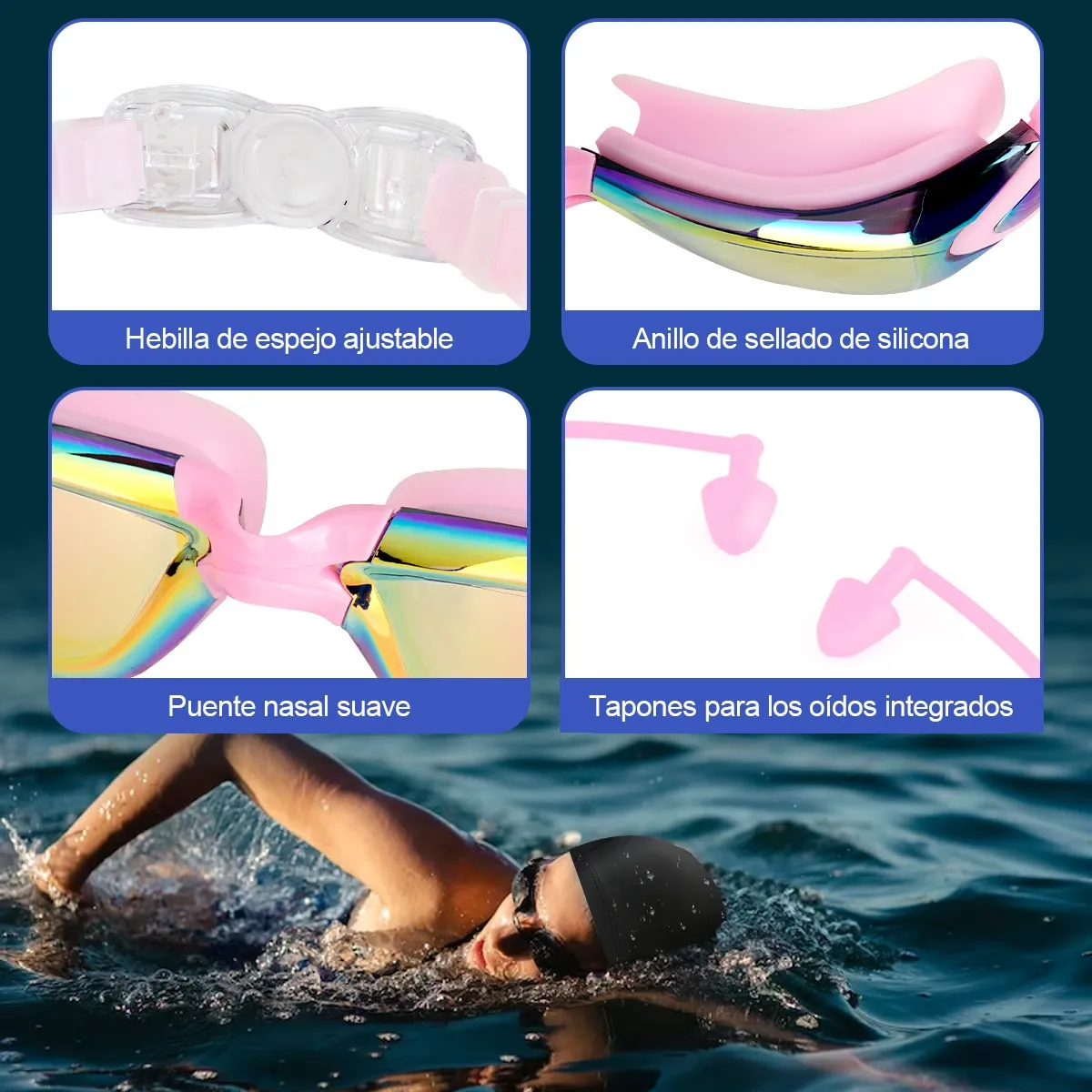 Foto 5 pulgar | Kit De Lentes De Natación 5 En 1, Protección Uv, Antivaho Eo Safe Imports Esi-20006 Rosa