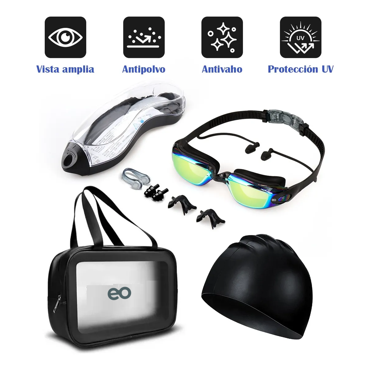 Foto 2 | Kit De Lentes De Natación 5 En 1, Protección Uv, Antivaho Eo Safe Imports Esi-20005 Negro