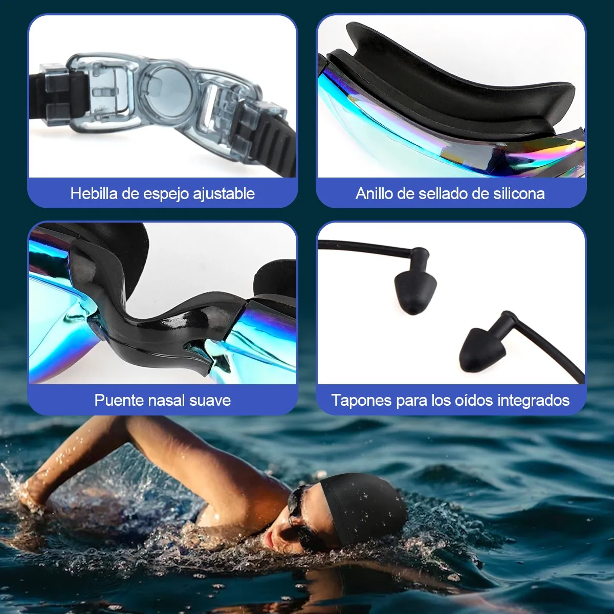 Foto 5 pulgar | Kit De Lentes De Natación 5 En 1, Protección Uv, Antivaho Eo Safe Imports Esi-20005 Negro