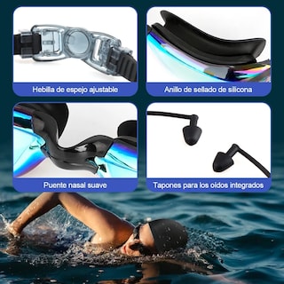 Foto 4 | Kit De Lentes De Natación 5 En 1, Protección Uv, Antivaho Eo Safe Imports Esi-20005 Negro