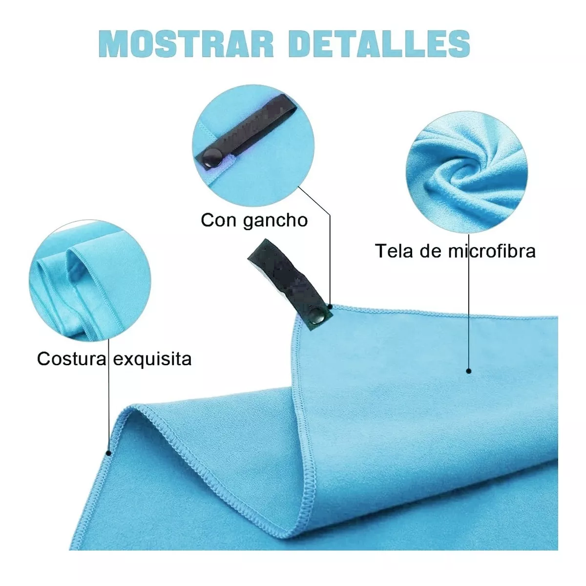Foto 3 | Toalla Microfibra Eo Safe Imports Esi-7754 Secado Rápido Gym Baño Viaje Azul 3 Piezas