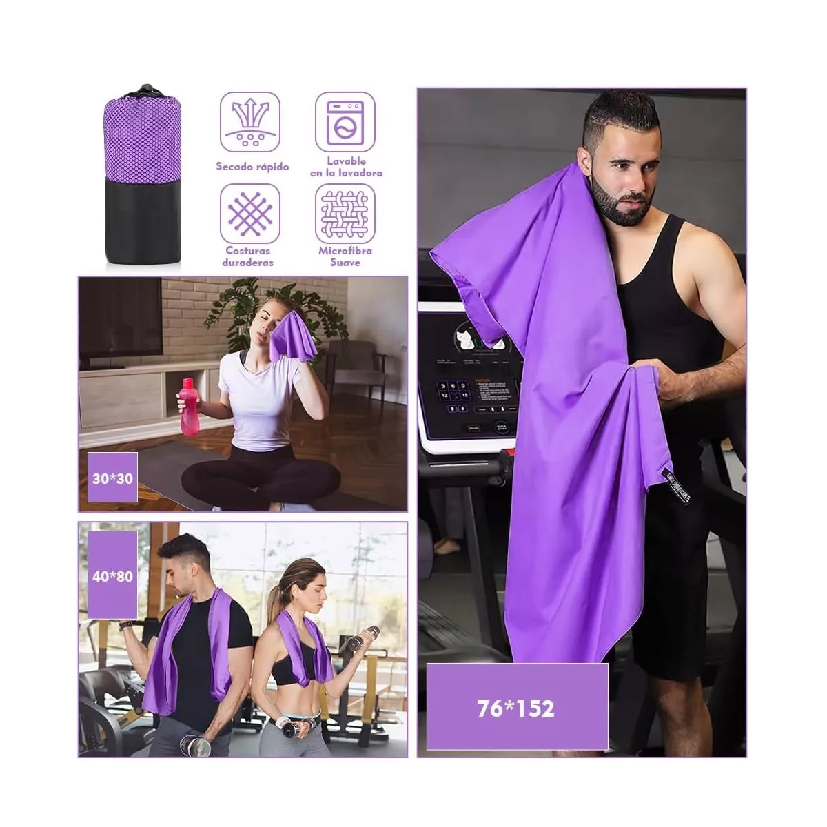Foto 4 pulgar | Toalla de Microfibra Secado Rápido Set 3pz Eo Safe Imports Esi-8491 color Purpura