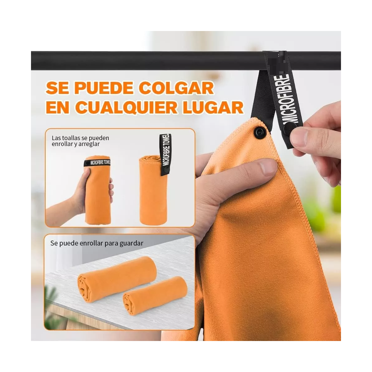 Foto 4 pulgar | Toalla de Microfibra Secado Rápido Set 3pz Eo Safe Imports Esi-8488 color Naranja