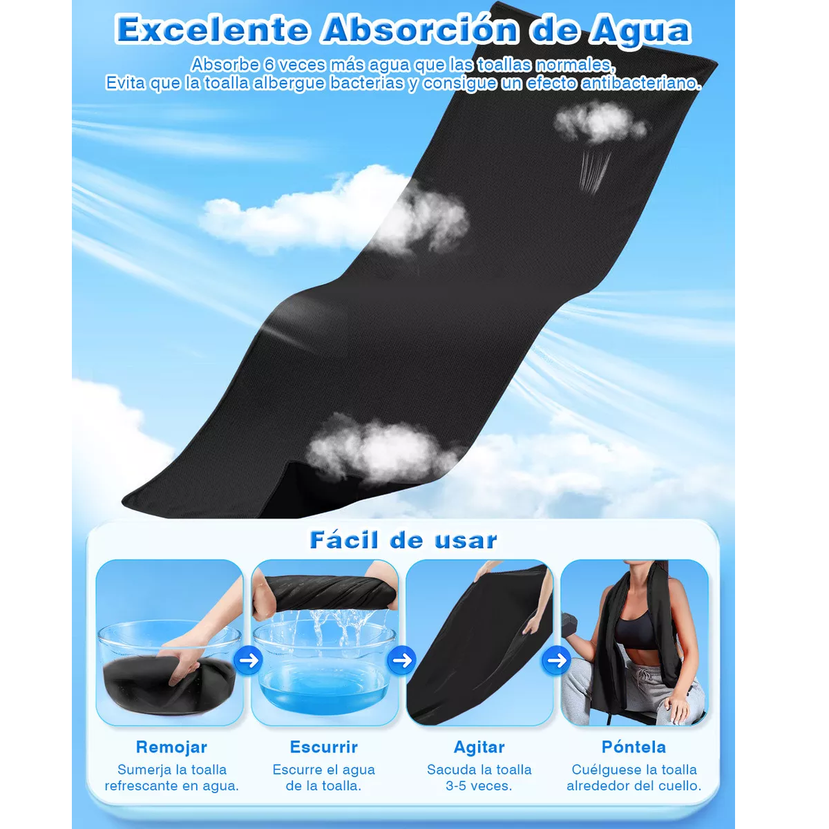 Foto 3 pulgar | Toalla Microfibra Secado Rápido Baño Natación Gym Playa Deportiva  3pzs Eo Safe Imports Esi-17076  Negro