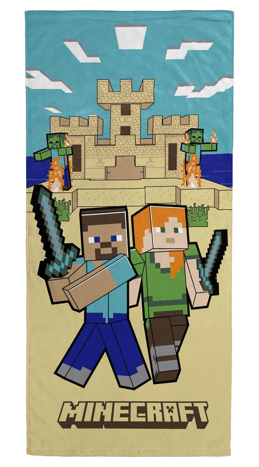 Foto 2 pulgar | Toalla De Playa Jay Franco Minecraft Alex Y Steve 70x145cm - Venta Internacional.