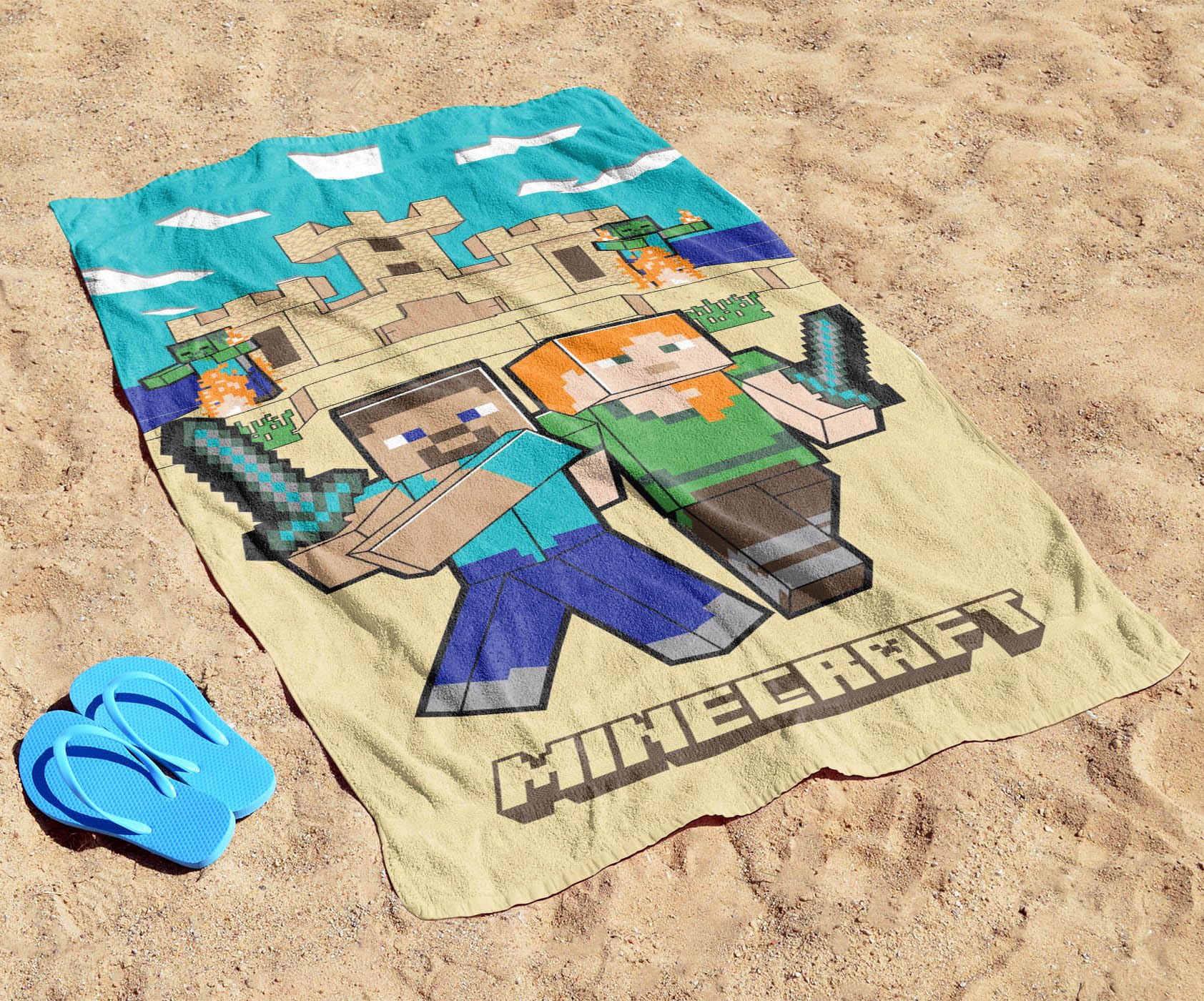 Foto 5 pulgar | Toalla De Playa Jay Franco Minecraft Alex Y Steve 70x145cm - Venta Internacional.