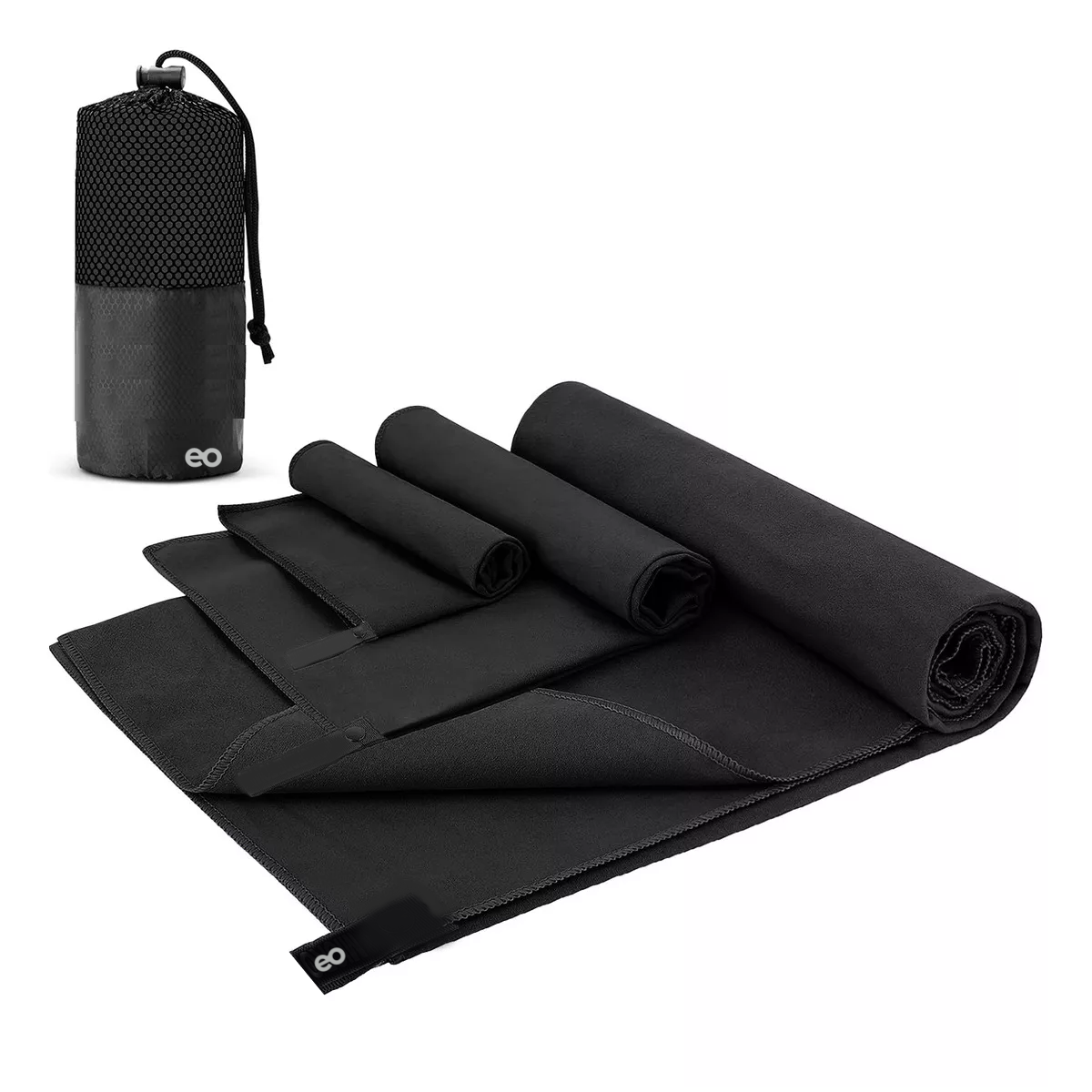 Foto 1 | Toalla Microfibra Secado Rápido Baño Natación Gym Playa Deportiva 3pzs Eo Safe Imports Esi-17076-1 Negro