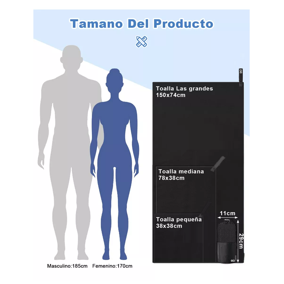 Foto 4 pulgar | Toalla Microfibra Secado Rápido Baño Natación Gym Playa Deportiva 3pzs Eo Safe Imports Esi-17076-1 Negro