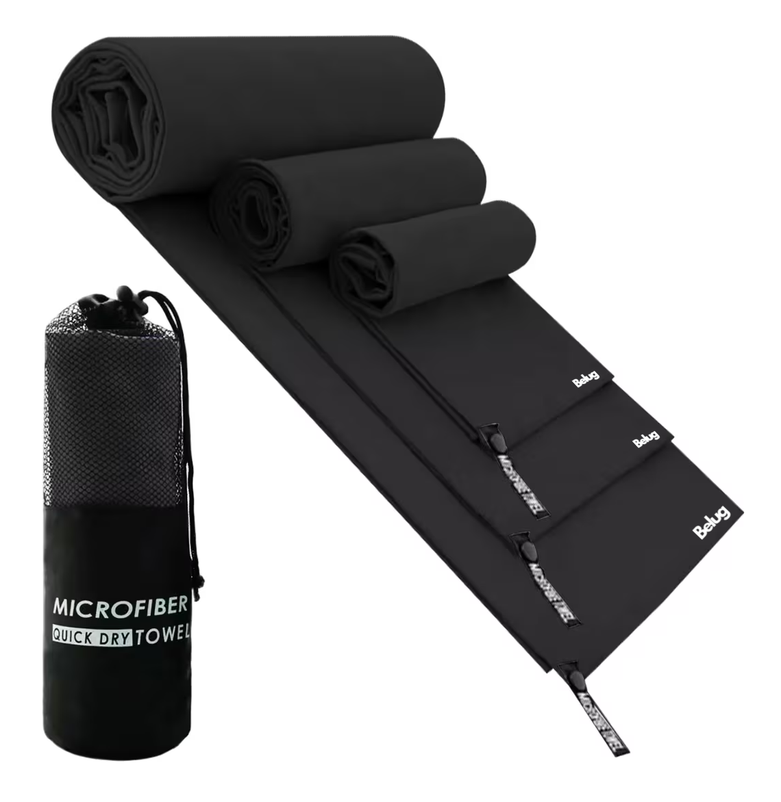 Foto 1 | Toalla De Microfibra Secado Rápido Belug Toalla Deportiva Gym 3 Pzs Negro