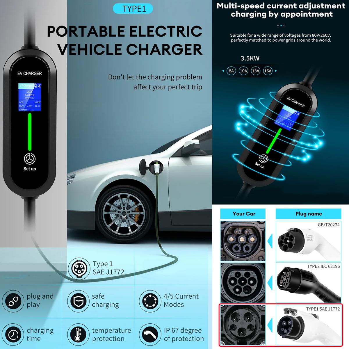 Foto 4 | Cargador Auto Eléctrico  Mxeov-001  1pza  Type 1  Blanco