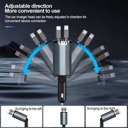 Foto 4 pulgar | Cargador Con Entrada para IOS & Android tipo C Dual Para Auto Con Cables Retractiles