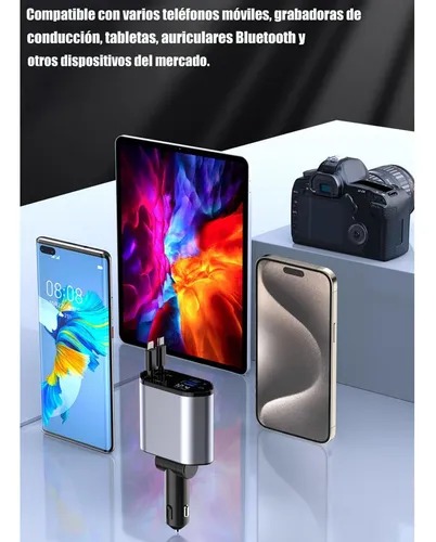 Foto 7 pulgar | Cargador Con Entrada para IOS & Android tipo C Dual Para Auto Con Cables Retractiles