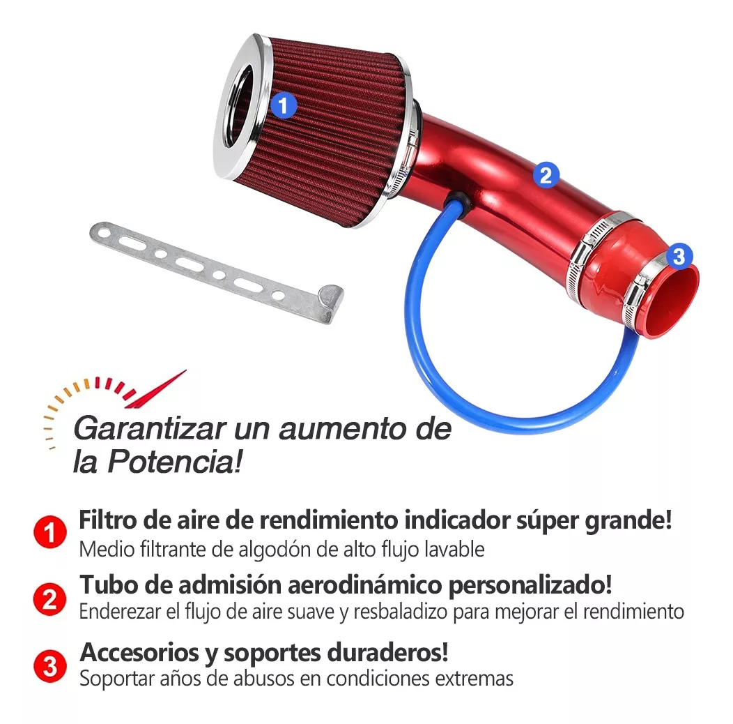 Foto 2 | Filtro Universal De Alto Flujo + Tubo De Entrada De Aire Frío Rojo