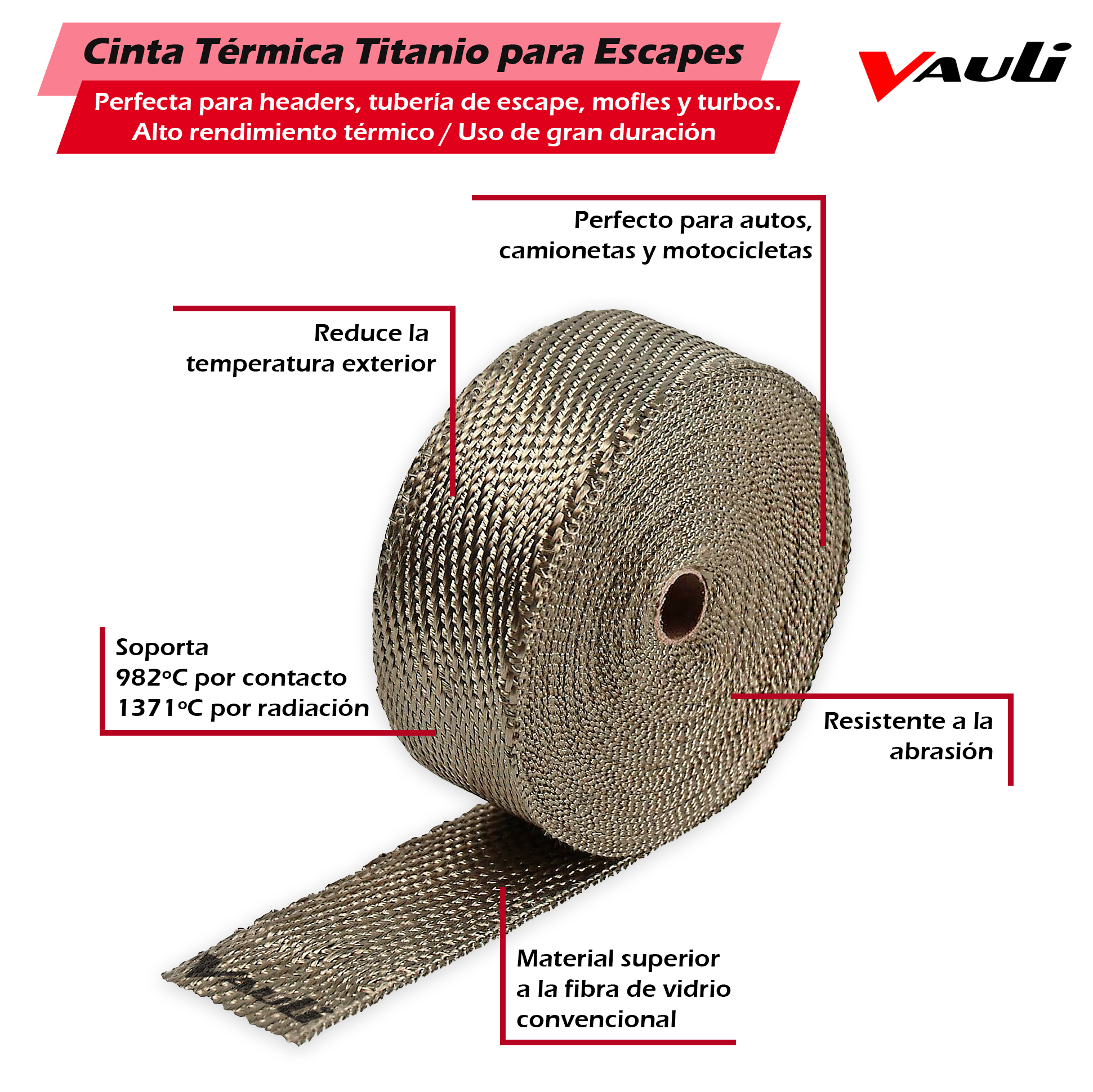 Foto 3 pulgar | Cinta Térmica Titanio Alta Temp Vauli Escape Headers 5m/2in