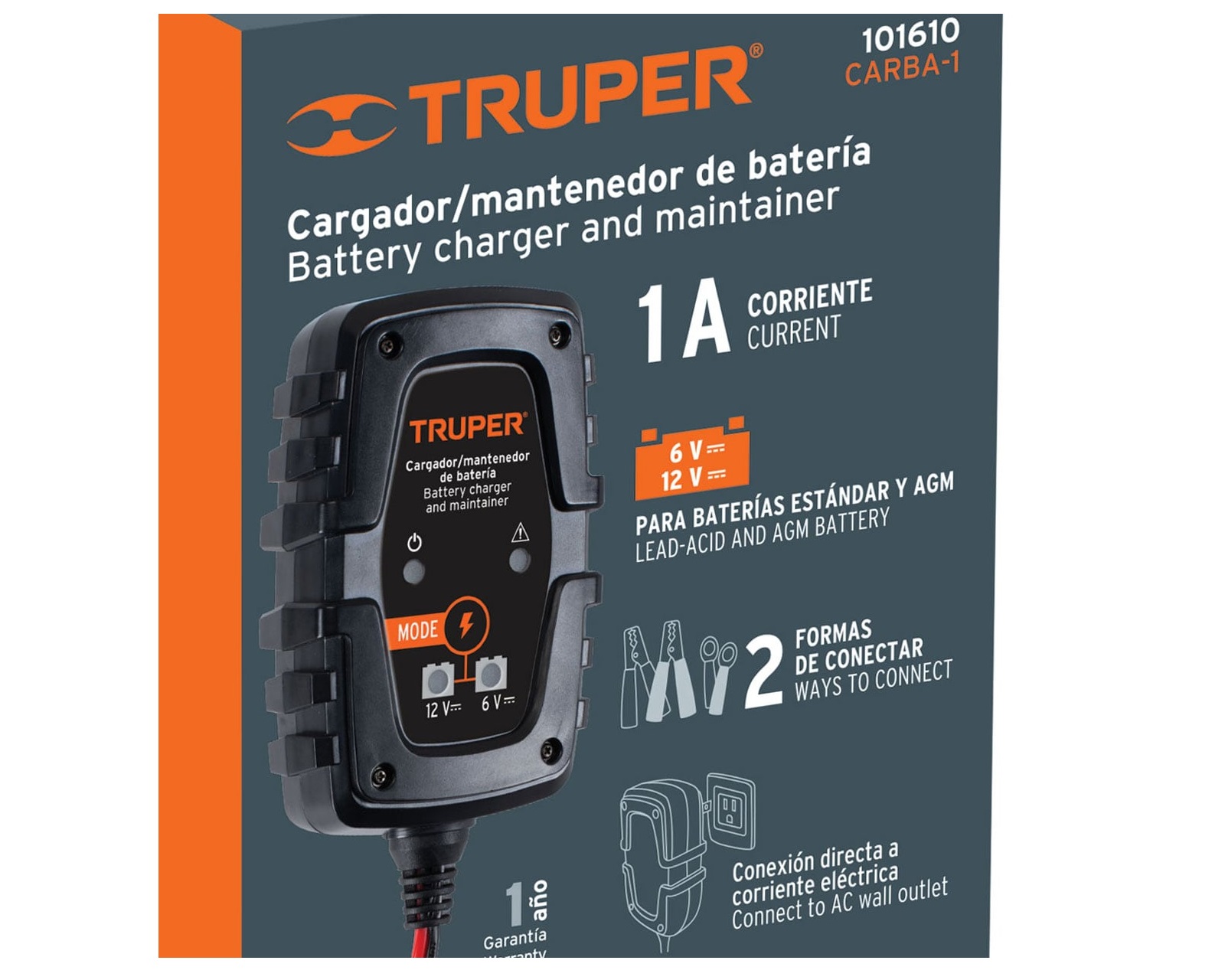 Foto 3 pulgar | Cargador de 1 A para Baterías de 6 y 12 v Truper Carba-1 color Negro para Auto y Motos