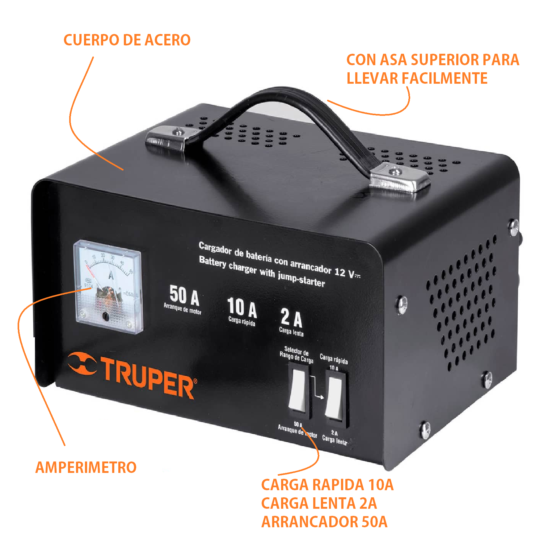 Foto 3 pulgar | Cargador de 50 A Truper CARBA-50 color Negro para Baterías de 12 V COD 13027