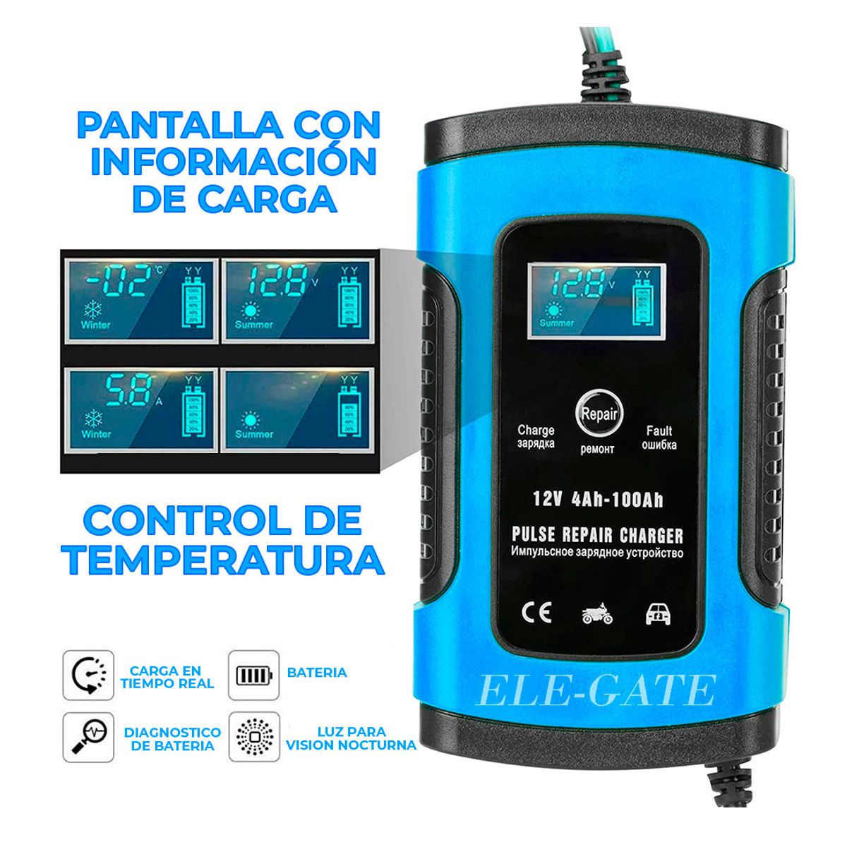 Foto 4 pulgar | Cargador de Baterías Elegate Ch33101 de 12V Auto Moto Bote