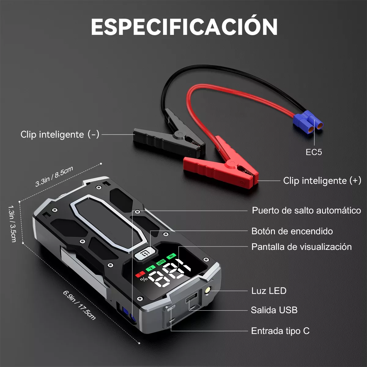 Foto 5 pulgar | Arrancador de Batería de Auto con Pantalla para 8 Cilindros Eo Safe Imports Esi-11744 Negro