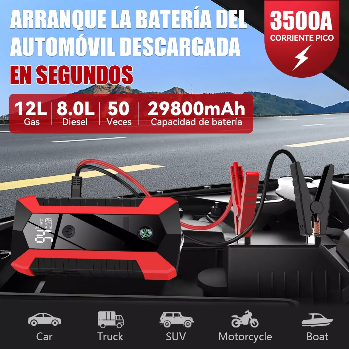 Foto 3 pulgar | Arrancador de Batería de Coche 3500a 29800mah con Pantalla Eo Safe Imports Esi-11748 Rojo