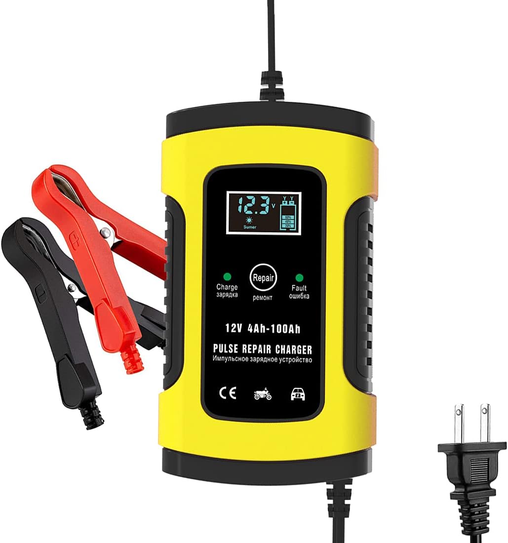 Cargador De Batería De Auto 12v 6a Con Lcd Pantalla Ajuste Inteligente De Corriente Para Cargar Y Proteger La Batería