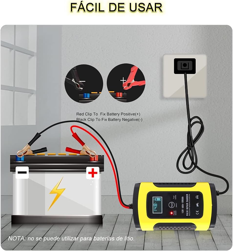 Foto 4 pulgar | Cargador De Batería De Auto 12v 6a Con Lcd Pantalla Ajuste Inteligente De Corriente Para Cargar Y Proteger La Batería