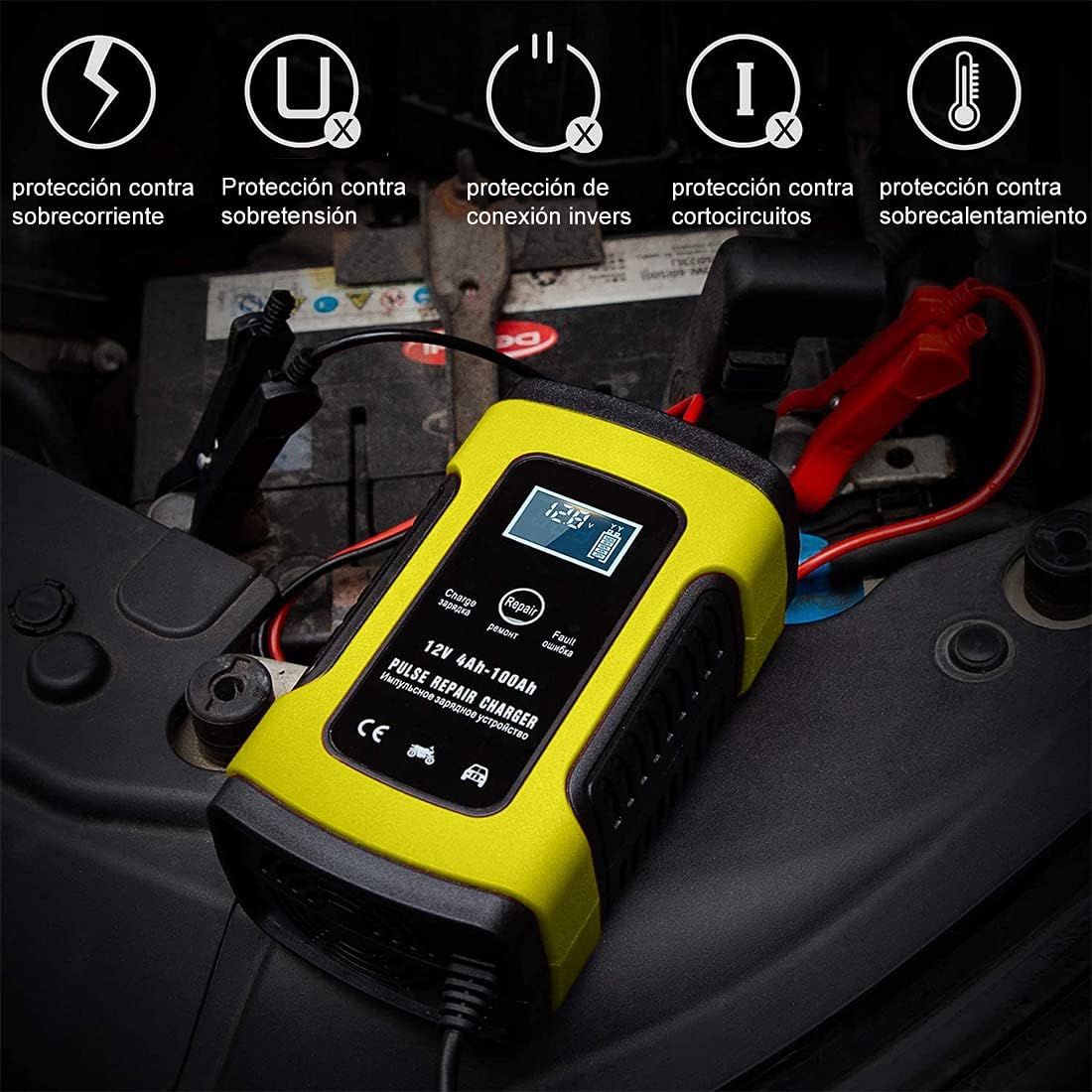 Foto 5 pulgar | Cargador De Batería De Auto 12v 6a Con Lcd Pantalla Ajuste Inteligente De Corriente Para Cargar Y Proteger La Batería