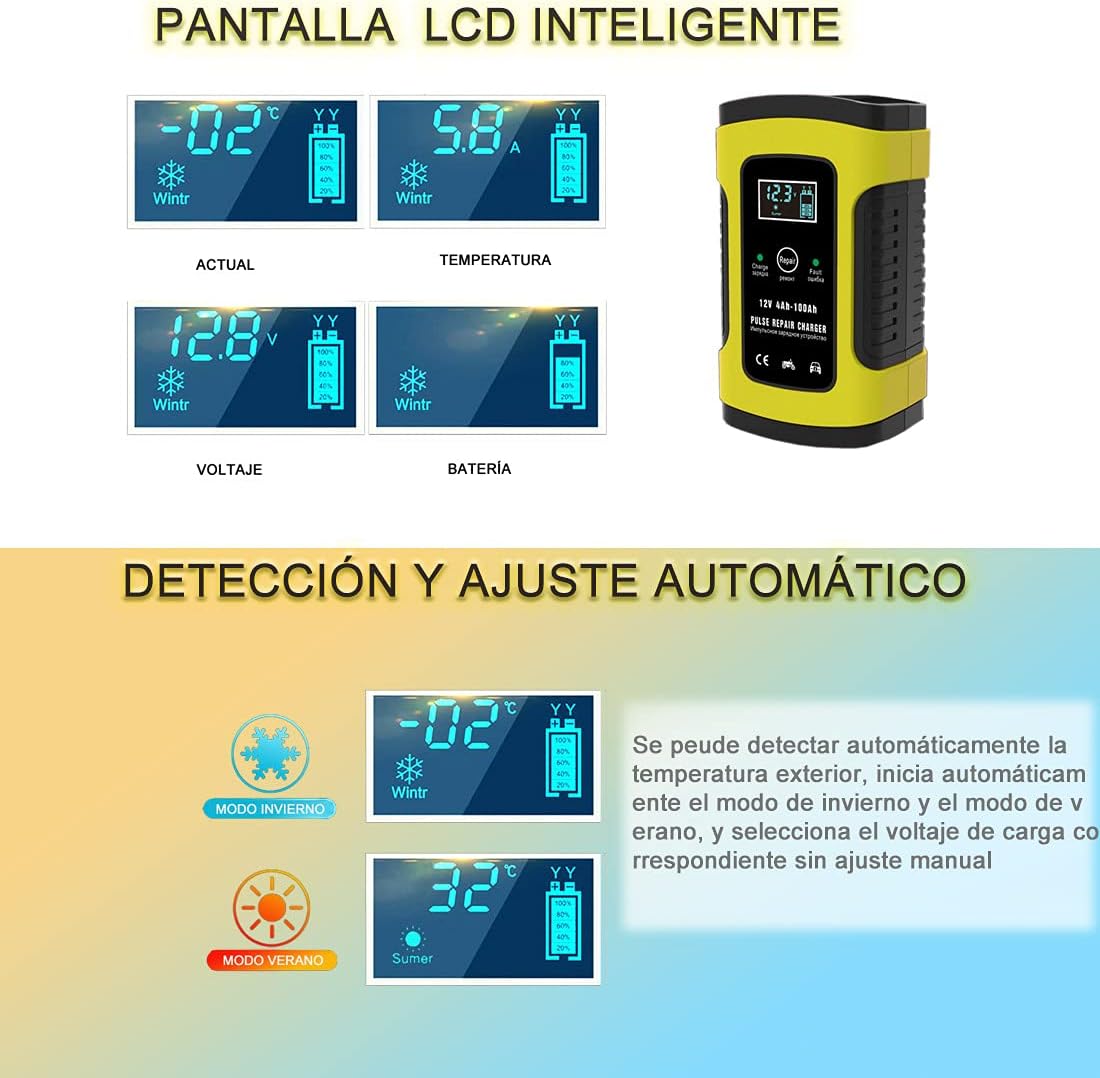 Foto 7 pulgar | Cargador De Batería De Auto 12v 6a Con Lcd Pantalla Ajuste Inteligente De Corriente Para Cargar Y Proteger La Batería