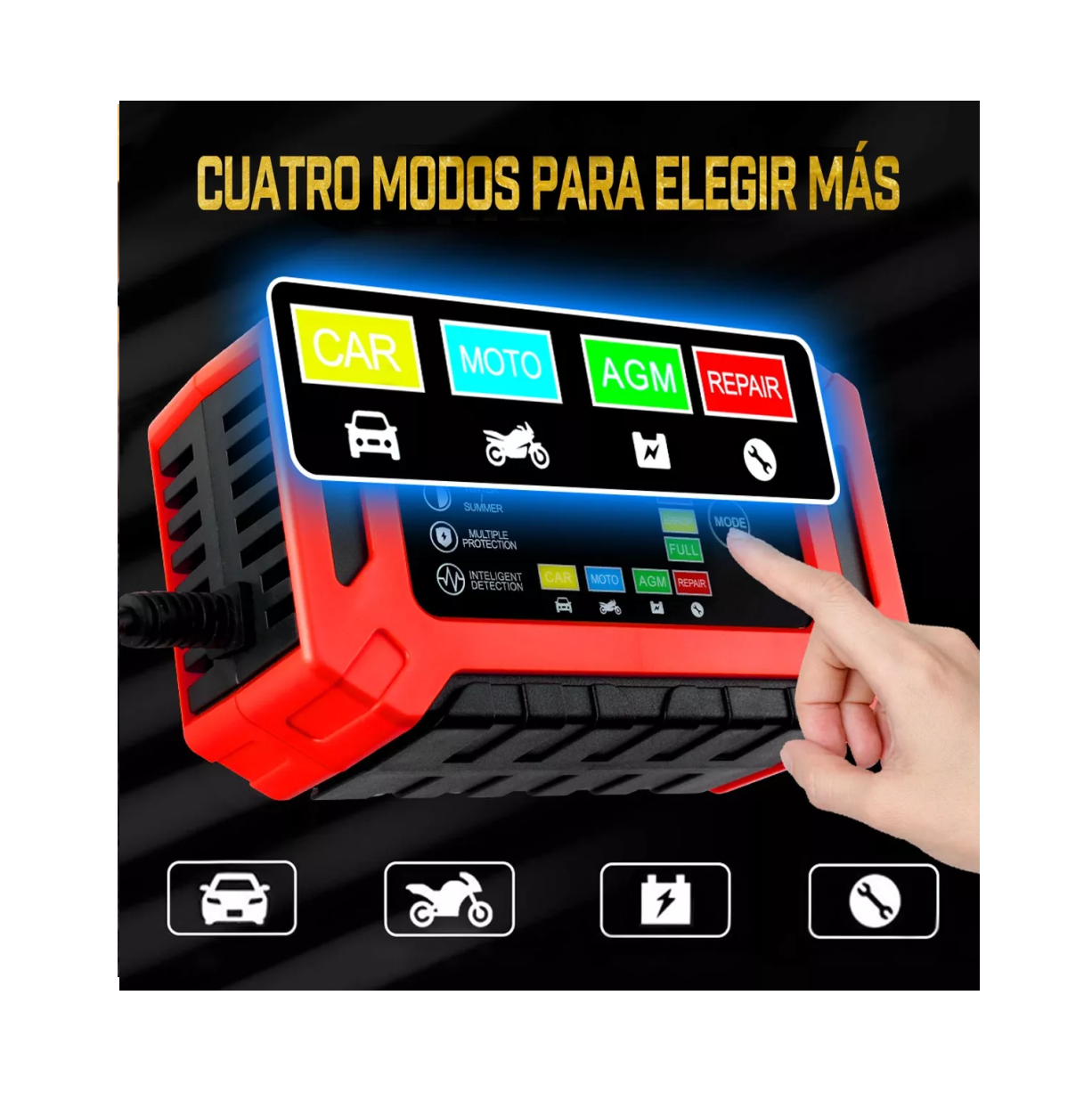 Foto 4 pulgar | Cargador Rápido para Batería De Coche 12 v 6a Rojo/negro